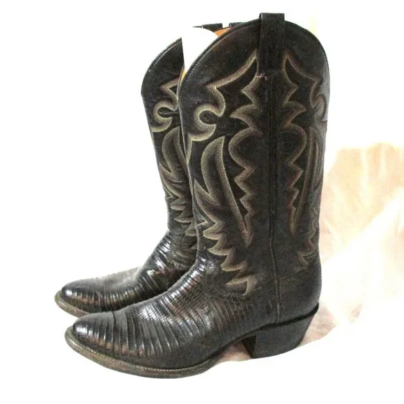 PANHANDLE SLIM Leather Western Cowboy Rocker Riding BOOT 10 BLACK Rider Buckaroo